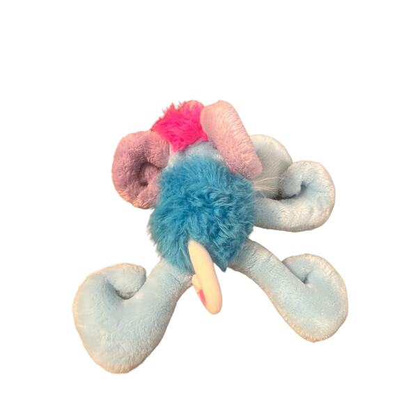 RARE Vintage 1980s Hooks Trunk Elephant Plush Stuffed Animal Pink Blue Toy - Picture 3 of 6